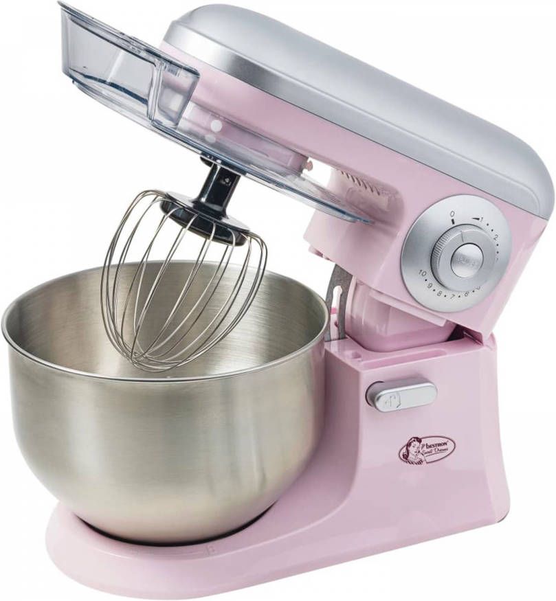 Bestron AKM1200SDP Retro keukenmachine roze RVS inclusief accesoires
