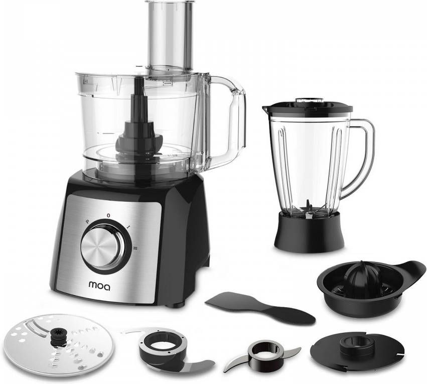 MOA Foodprocessor Met 1200 Watt Extra Krachtig Met Accessoires Voor Gebruik Als Citruspers, Blender Etc. Zwart Met