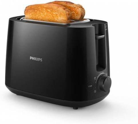 Philips Toaster HD2581/90 Daily Collection geïntegreerde opzethouder voor broodjes, 8 bruiningsgraden, zwart