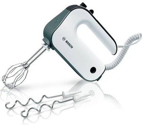 BOSCH Handmixer MFQ49300 5 treden plus turbofunctie, spiraalsnoer, 2 edelstalen roergardes, 2 edelstalen deeghaken, wit/zilver