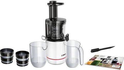 BOSCH Slow juicer MESM500W groot vermogen, voor hard fruit en groente, zeer stil, gemakkelijk te reinigen, wit