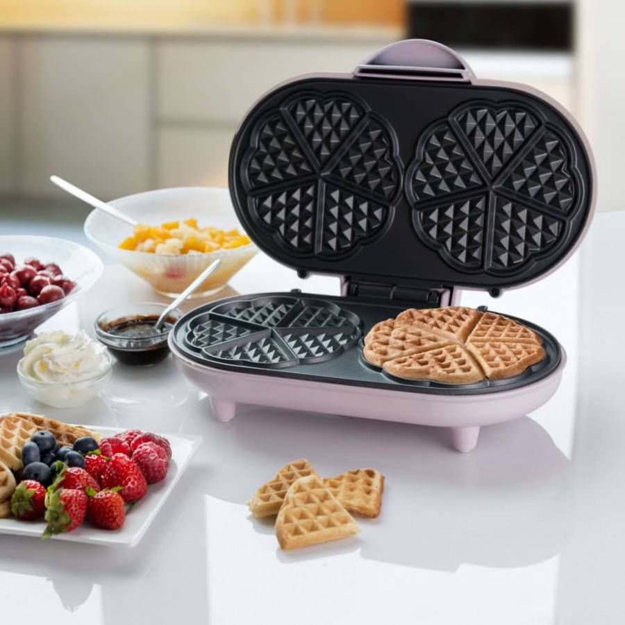 Bestron Wafelijzer hartvormig dubbel ADWM1000P 1000 W roze